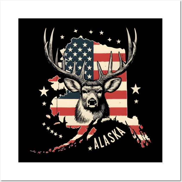 Deer Hunting American Flag Hunter Alaska Vintage 4th Of July Wall Art by TopTees